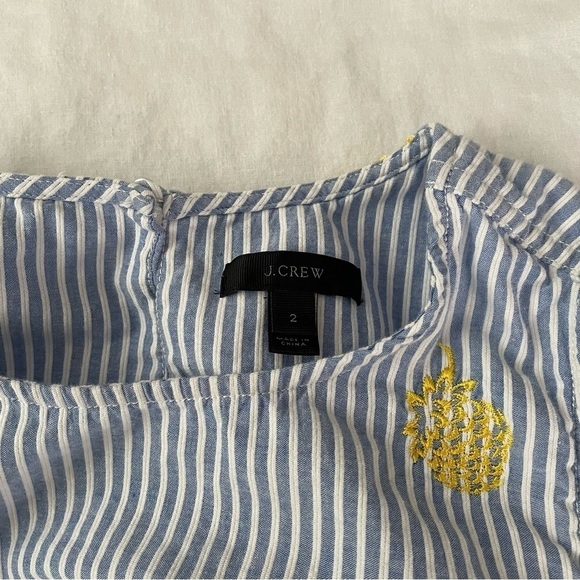 J.Crew Sz 2 Embroidered Pineapple Striped Knot Tank Blue white preppy top - Picture 4 of 6